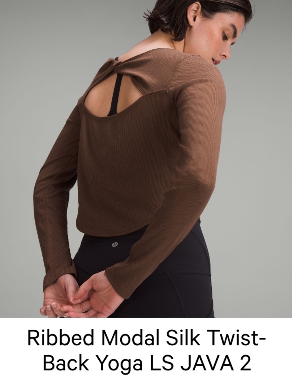 lululemon athletica Open Back Ribbed Cropped Brown Long Sleeve Top